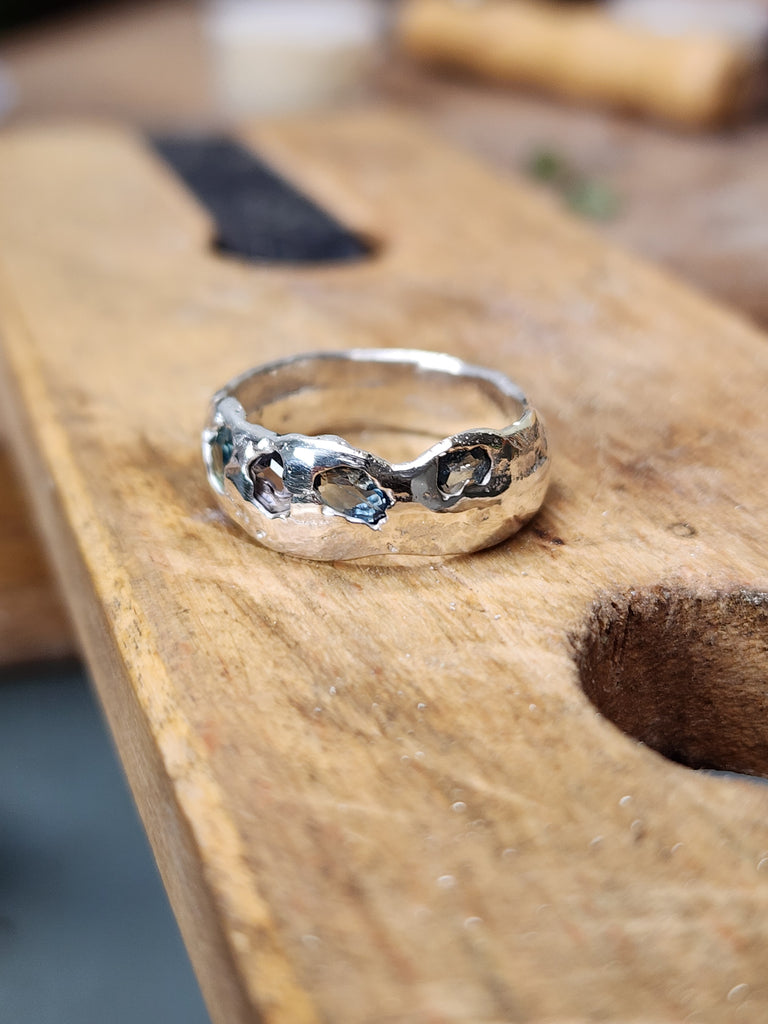 Sand-casted sapphire ring